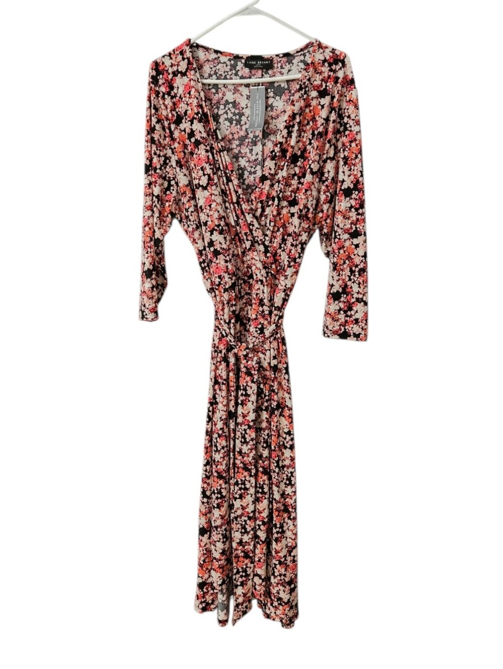 Lane Bryant Floral Jersey Faux Wrap Dress NEW High Low 22/24 Tie Belt Stretch